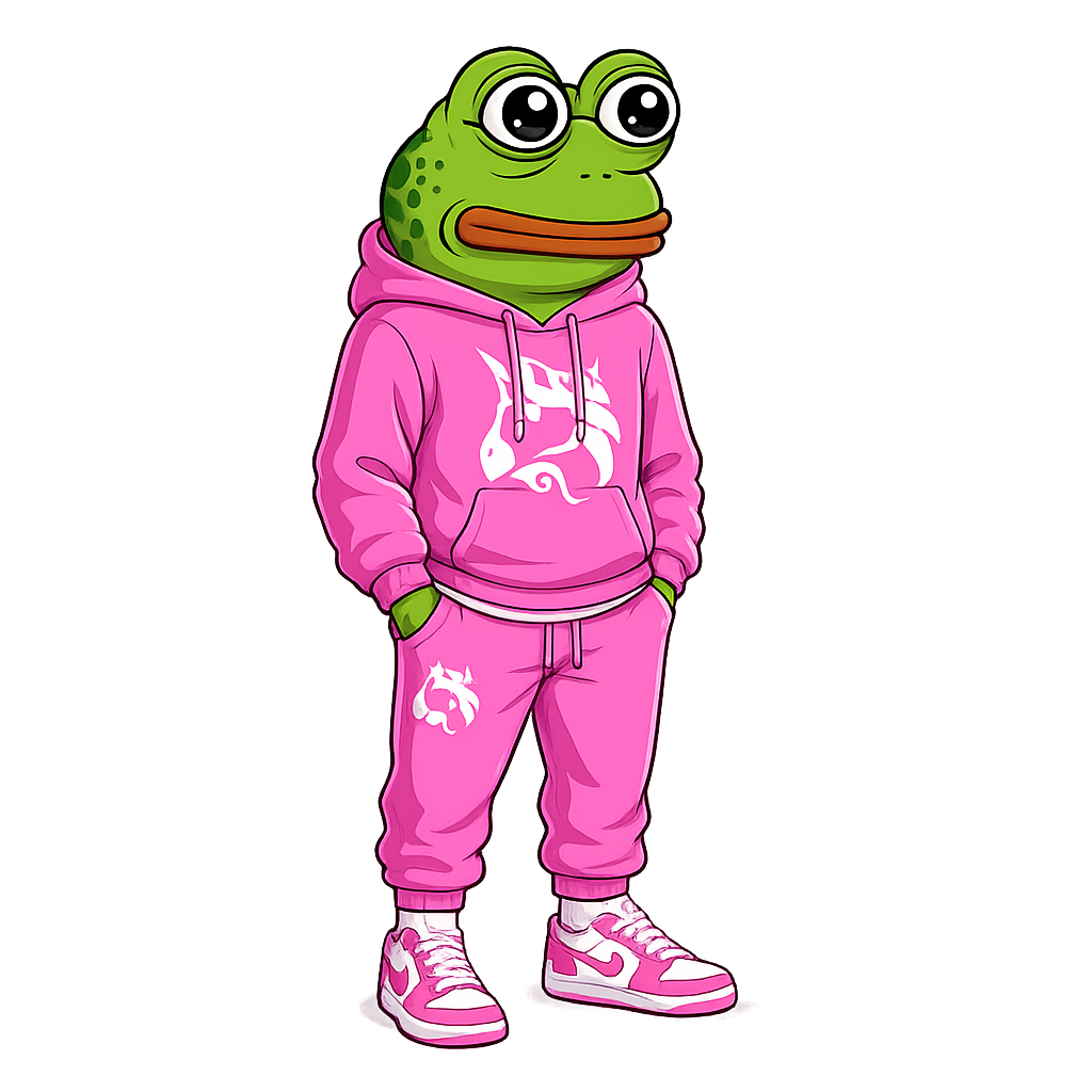 UNIFROG mascot wearing a pink Uniswap tracksuit
